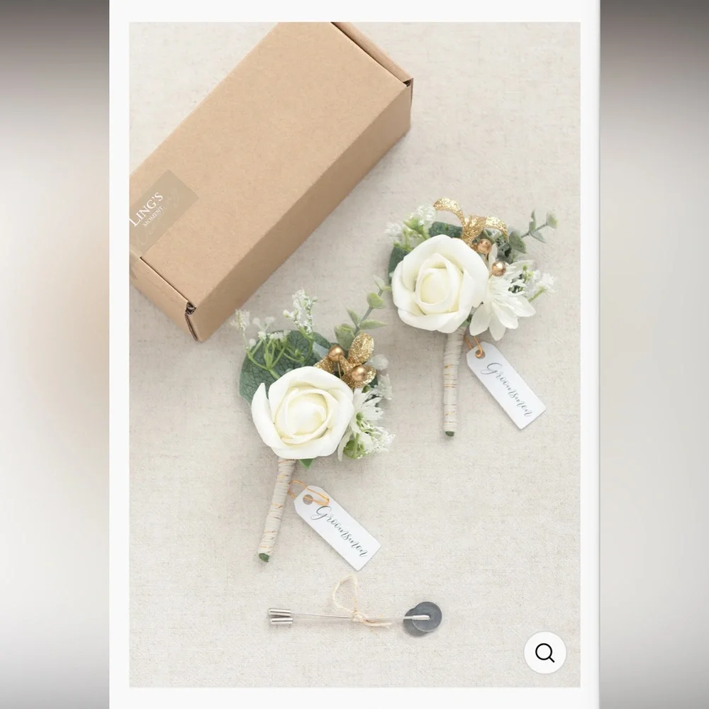 Classic White Boutonniere with Yellow Accents - Picture 3 of 7